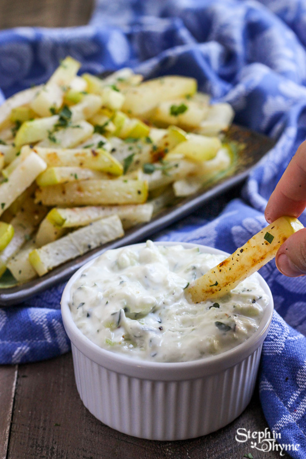 Baked Kohlrabi Fries with Greek Tzatziki | Carp Farmers' Market